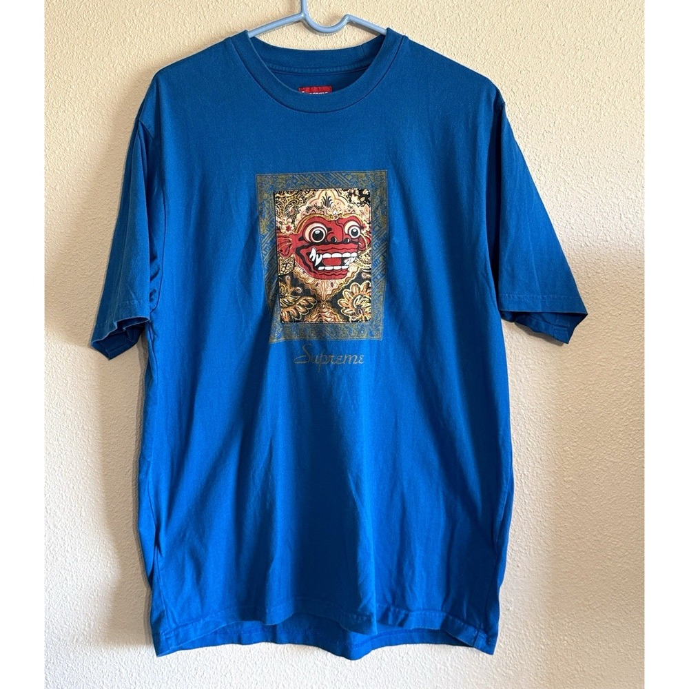 Supreme Mens Logo Graphic Print T-Shirt Blue Crewneck Short Sleeve Cotton L